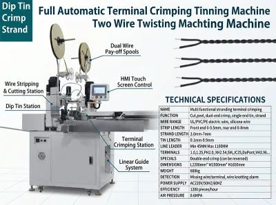 Máy Xoắn Dây Hai Dây Tự Động Hoàn Toàn Kết Hợp Ép Đầu Cosse và Đóng Thiếc JW-WTT - Thiết bị phụ trợ cho dây cáp điện